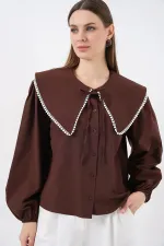 Women's Baby Collar Shirt 20314 - Brown