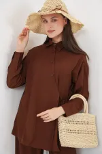 Ensemble deux pièces tunique et pantalon à lacets pour femme 6752 - Marron