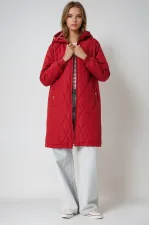 Kadın Bordo Kapitone Uzun Şişme Mont HZL22W-BD151381