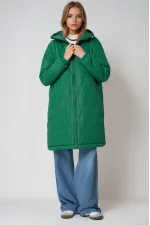 Kadın Zümrüt Yeşili Kapitone Uzun Şişme Mont HZL22W-BD151381