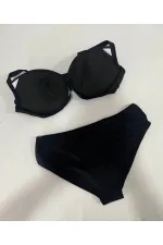 Kadın Siyah Taş İşlemeli Astarlı Büyük Beden Bikini Takımı HZL25S-LC01