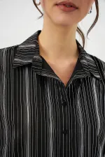 Women's Black Striped Foil Pattern Shirt 20253