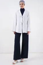 Kimono hijab en lin 5968 - Blanc