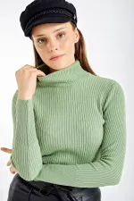 Pull col roulé côtelé vert Çağla pour femme HZL22W-BD1445001