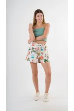 Kadın Çok Renkli Beli Lastikli Ve Bağlamalı Cepli Şort HZL24S-YY226