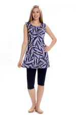 Maillot de bain semi-couvrant sans manches pour femme, couleur lilas bleu marine, HZL25S-AR151/501