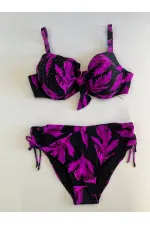Kadın Siyah Mor Taş İşlemeli Büyük Beden Bikini Takım HZL25S-LC3337