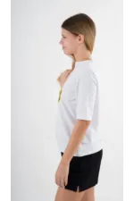 Women's White Yellow Banana House Printed Crew Neck T-Shirt HZL24S-YY302