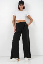 Pantalon large pour femme avec taille élastique 30087 - Noir