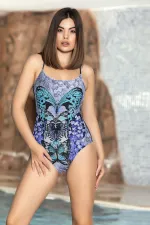 Women's Navy Blue Printed Adjustable Thin Straps Strapless Swimsuit HZL24S-AR1885