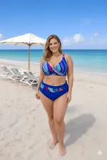 Ensemble bikini doublé bleu multicolore grande taille pour femme HZL25S-LC21202