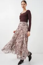 Women's Patterned Chiffon Skirt 8057 - Ecru