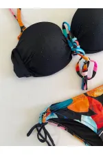 Ensemble bikini doublé brodé de pierres noires pour femme HZL25S-LC207