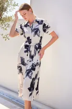 2213 Short-Sleeve Viscose Dress - Ecru