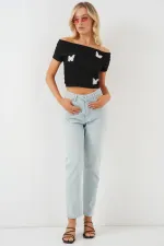 Madonna Yaka Kelebek Detaylı Bluz 957 - Siyah