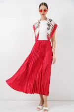 Jupe plissée aspect cuir 8009 - Rouge