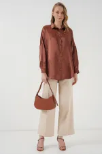 3985 Oversize Saten Gömlek - Taba