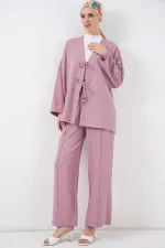 Kimono deux pièces en lin pour femme 6727 - Rose