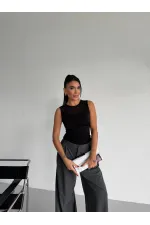 Kadın Siyah Kolsuz Likralı Tül Detay Sandy Bluz HZL26W-FRY123721