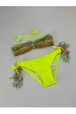 Ensemble bikini triangle jaune à doublure multicolore pour fille, 4-12 ans, HZL24S-LC1904