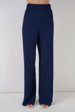 Women's Knitted Blouse and Pants Two-Piece Set 30052 - Navy Blue