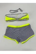 Ensemble bikini sans bretelles pour fille, short rayé jaune fluo et noir, 4-12 ans, HZL24S-LC9034