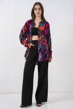 3721 Grafik Desenli Gömlek - Fuşya