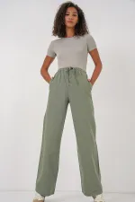 6690 Women's Wide Leg High Waist Trousers - Light Green