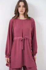 Ensemble deux pièces tunique longue et pantalon pour femme 6719 - Rose