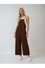 Kadın Çikolata Ayarlanabilir Askılı Cepli Bol Paça Bahçıvan Tulum HZL22S-BD170191