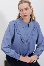 Chemise à manches longues à volants 20223 - Indigo