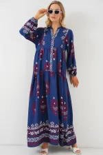 Robe hijab à motifs authentiques 2423 - Pétrole 1