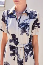 2213 Short-Sleeve Viscose Dress - Ecru