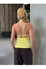 Kadın Sarı Boyundan Bağlamalı Gofre Kumaş Bluz HZL25S-ZK13631