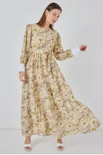 Women's Belted Long Dress 2584 - B.Sarı