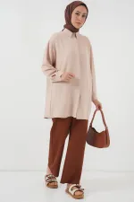 Kadın Uzun Gömlek Tunik 5945 - Krem