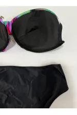 Women's Black Multicolor Patterned Lined Plus Size Bikini Set HZL25S-LC06