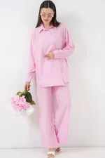 Kadın Bağcıklı Tunik Pantolon İkili Takım 6752 - Pudra