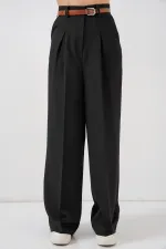 Pantalon palazzo taille haute pour femme 30051 - Noir