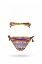 Kız Çocuk Mavi Neon Sarı Çok Renkli Astarlı 4-12 Yaş Straplez Bikini Takım HZL24S-LC6355