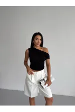 Kadın Siyah Yandan Drapeli Kayık Yaka Sandy Bluz HZL25S-FRY123201