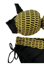 Kadın Sarı Zincir Desenli Büyük Beden Astarlı Siyah Bikini Takım HZL25S-LC3303
