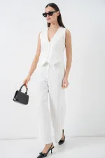 Ensemble deux pièces pour femme (gilet et pantalon) 6709 - Blanc
