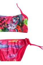 Kız Çocuk Neon Pembe Desenli  2-8 Yaş Straplez Bikini Takım HZL24S-LC3652