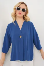 Kadın Kısa Kol Oversize Kimono 5969 - İndigo