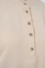 6678 Keten Tunik Pantolon İkili Takım - Krem