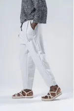 Pantalon de survêtement blanc ample à taille nouée et poches pour homme HZL24S-MXC9019-10