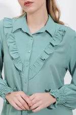 20223 Ruffled Long-Sleeve Shirt - Light Green