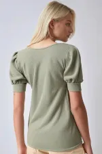 Kadın Çağla Yeşili Kare Yaka Örme Bluz HZL22W-BD104091