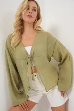 Kadın Önü Bağcıklı Bluz 952 - Çağla